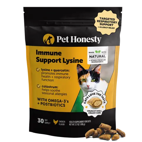 Pet Honesty Dual Texture Immune Support Lysine for Cats Cat Treat Alternative for Allergy Relief Vitamins Supplement - Fish Oil Colostrum + Prebiotics