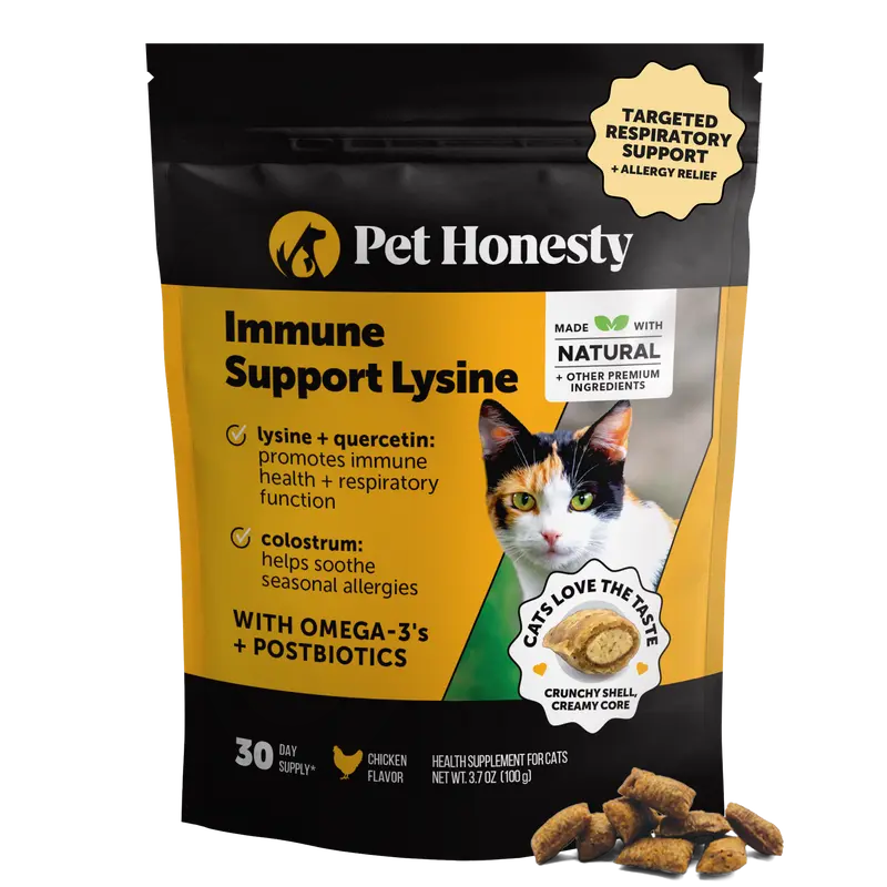 Pet Honesty Dual Texture Immune Support Lysine for Cats Cat Treat Alternative for Allergy Relief Vitamins Supplement - Fish Oil Colostrum + Prebiotics