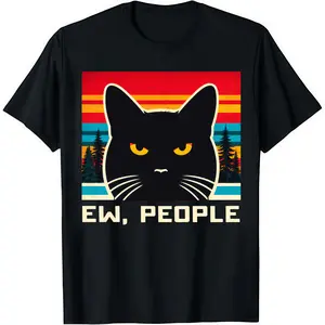 Ew People Black Cat Introvert T-Shirt for Men and Women – Funny Saying Tee