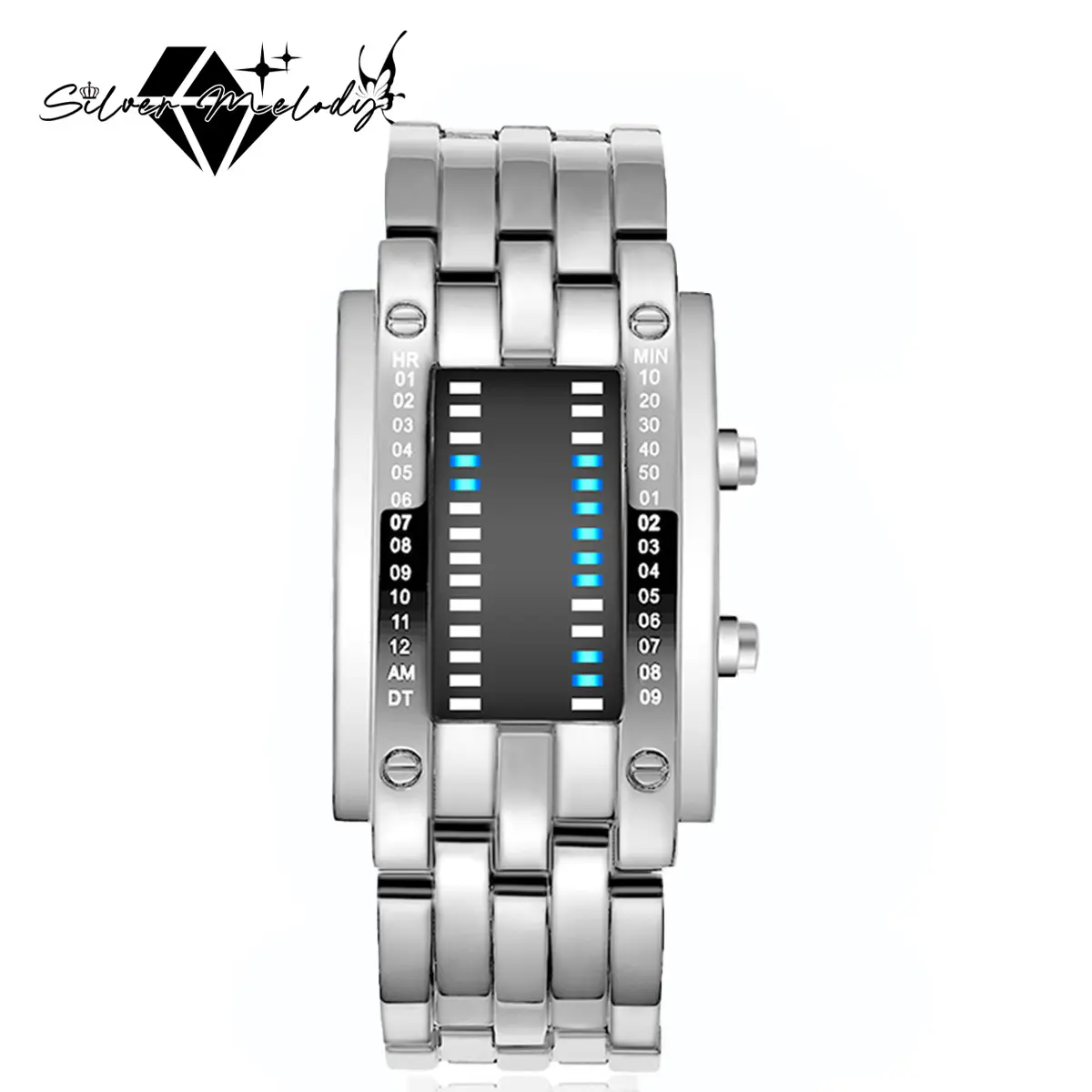 Men's Modern Binary Wristwatch, Sporty Waterproof Digital Watch with a Square Face, Blue LED Backlight and Black Bracelet, Modern Fashionable Wristwatch, Sporty Waterproof Watch