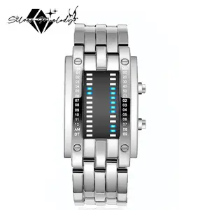SMelody Fashion Mens Binary Sports Watch Digital LED Matrix Waterproof Outdoor Casual Black Bracelet Square Blue Backlit Watches Modern Fashionable Wristwatch icedwatches