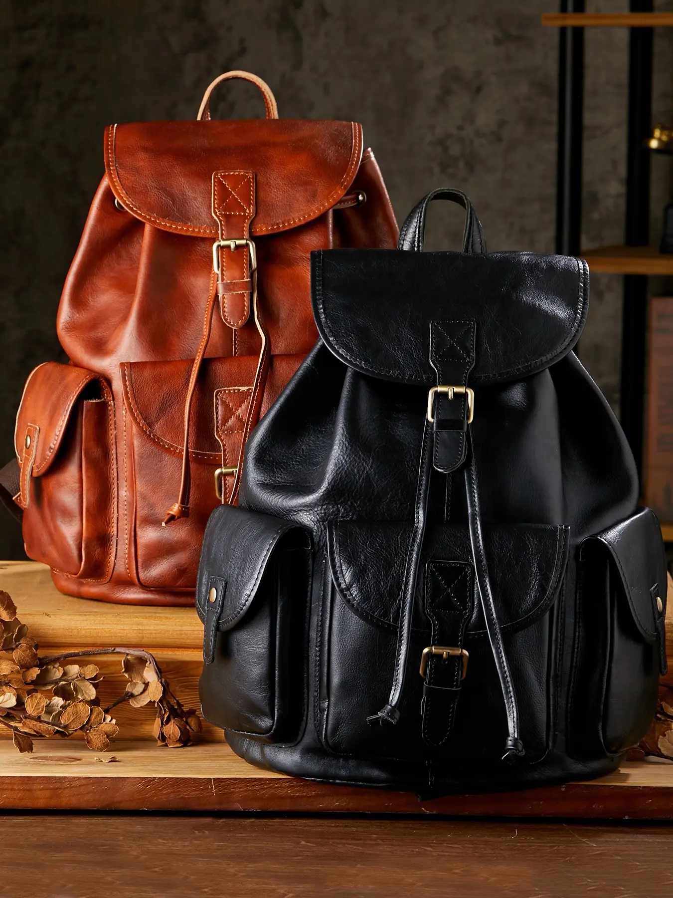 1 piece, handmade dyed vegetable-tanned leather backpack, men's vintage first-layer cowhide backpack, personalized motorcycle bag, genuine leather laptop bag