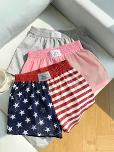3-Pack Street Style Shorts, Bottoms, Usa Flag Print & Solid Colors, Loose Fit Elastic Waist, Casual Summer Wear, Women's Outdoor & Home