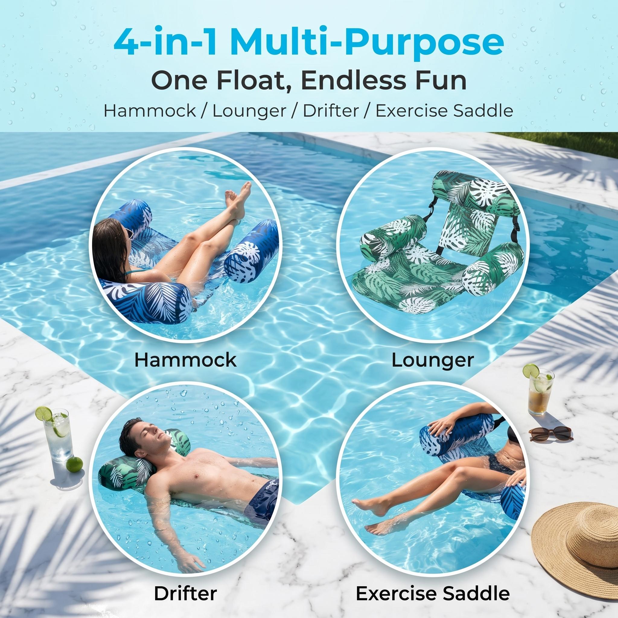 2-Pack Multi-Use Floating Lounger Inflatable Backrest Pool Chair Ideal for Summer Water Activities