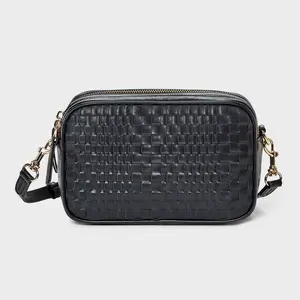 Woven Double Zip Camera Crossbody Handbag - Universal Thread Black