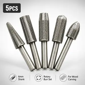 5PCS Rotary Burr Drill Bits, 6mm Shank Wood Carving & Grinding Bit Set for DIY Woodworking, Polishing & Metalwork Tool Accessories
