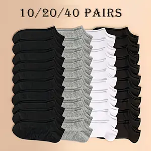 Unisex Invisible Plain Socks, 10/20/40 Pairs (20 Pairs Mix Available), Solid Colors, 1 Size, Breathable Lightweight Casual Daily Socks, Ideal for Sports, Daily Wear