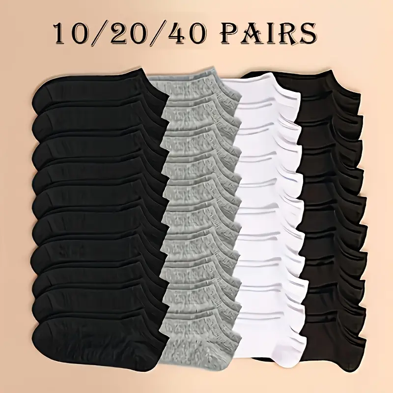 Women's Casual Low Ankle Socks in Solid Colors, Breathable Lightweight Multi-Packs for Daily Wear & Sports (10, 20, or 40 Pairs), Lady, Basic, Socks For Women, Casual Wear, Casual Crew Socks
