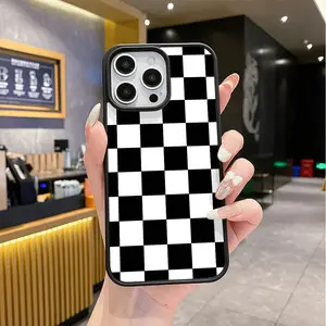 Black Checkerboard Pattern Premium Magnetic Phone Cases for iPhone 16 15 14 Pro Max 13 12 11 Plus Smartphone Shockproof Protection Acrylic Cover Cellphone Protective magsafe magnetic case Aesthetic Resistance Casing Protector