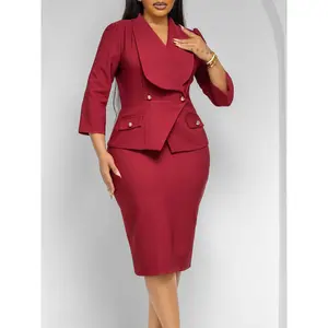 Women's New Style Elegant Large Lapel Three-quarter Sleeve Tongle Women's Dress for Work, Business Women's Clothing