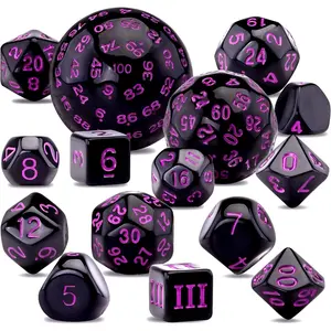 15 Pieces Complete Polyhedral Dice Set D3-D100 Game Dice Set with a Leather Drawstring Storage Bag for Role Playing Table Games(Black & Purple)