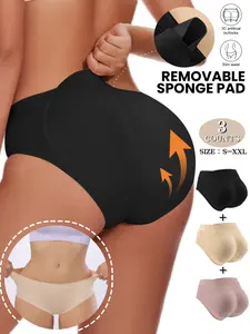 3-Pack Women's Hip-Lifting and Crotch-Enhancing Shaping Briefs with Removable Invisible Hip Pads, Multiple Sizes Available (S-XXL), Lightweight and Breathable Fabric, Suitable for Sports or Daily Casual Wear, Can Be Worn All Year Round