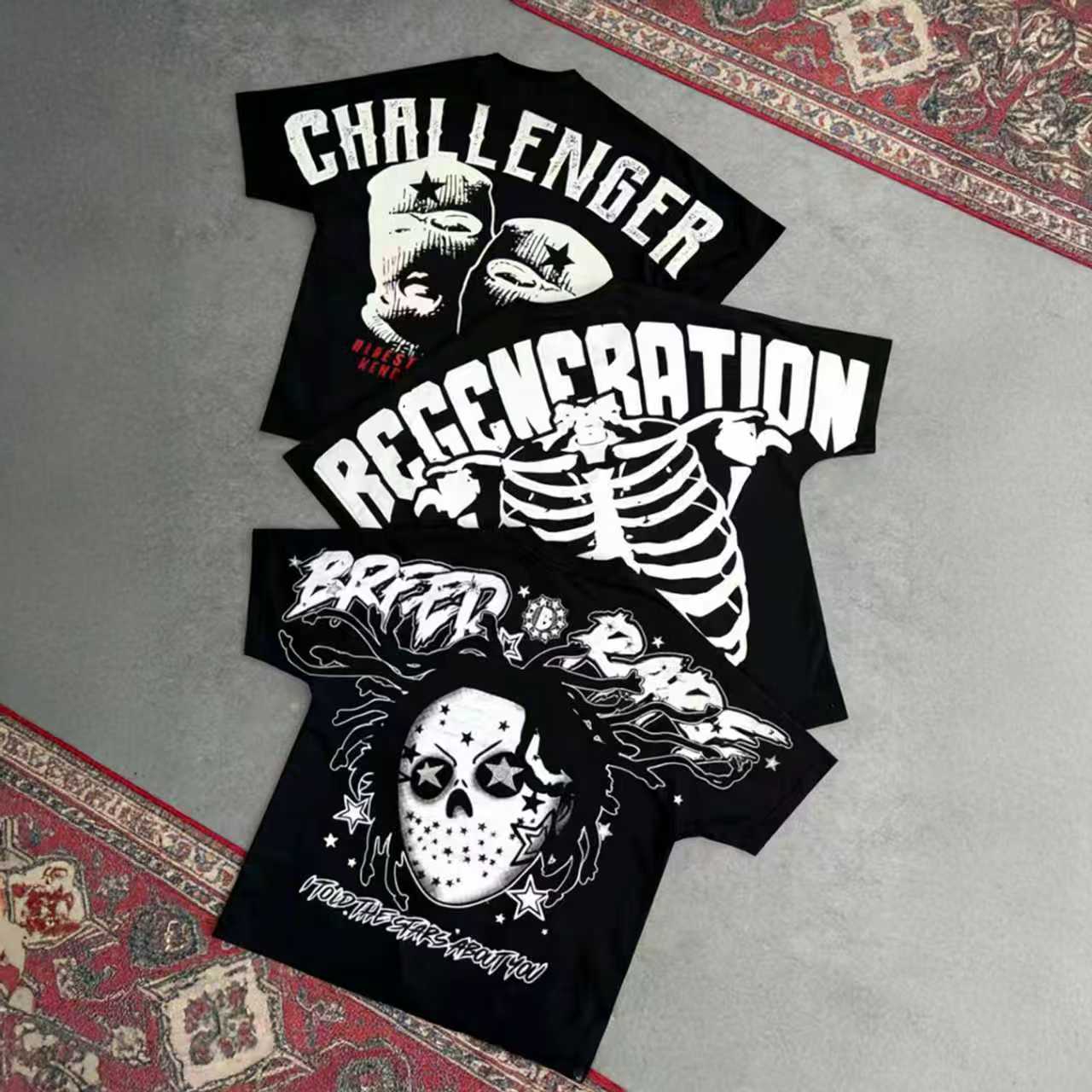 Unisex Y2K 3-pack: oversized T-shirts with hip-hop prints; retro gang-style loose short-sleeve men’s T-shirt; back print T-shirt with a large graphic. Perfect for summer trends, parties, hip-hop venues, and home wear.