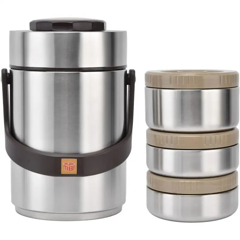 2000ml Wide Mouth Stainless Steel Insulated Lunchbox Cooler - 3-Layer Stackable, Leak-Proof, Vacuum-Seal, Eco-Friendly High Capacity Container with 3 x Small Bowl, Double Heat Preservation Food Tank for Office, Travel Use (Above 2000ml)