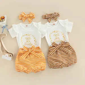 Toddler Baby Girls Summer Outfits Set Short Sleeve Isn't She Lovely Romper Shirt Printed Shorts Kid Girls Clothes Set