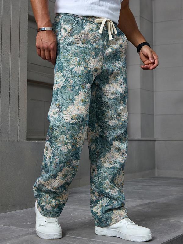 Men's Floral Print Woven Pants, Regular Fit Casual Comfy Trousers for Spring & Fall, Fashion Men's Bottoms for Daily Wear