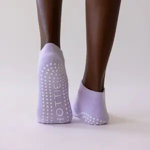 Ankle Grip Socks - Purple and Pink Socks with "Hottie" Grips - Cute and Simple Grip Socks for Pilates, Barre, Lagree