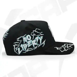 Caps Black No Liberty Black Snapback Hat with White Graffiti Design for Urban Style