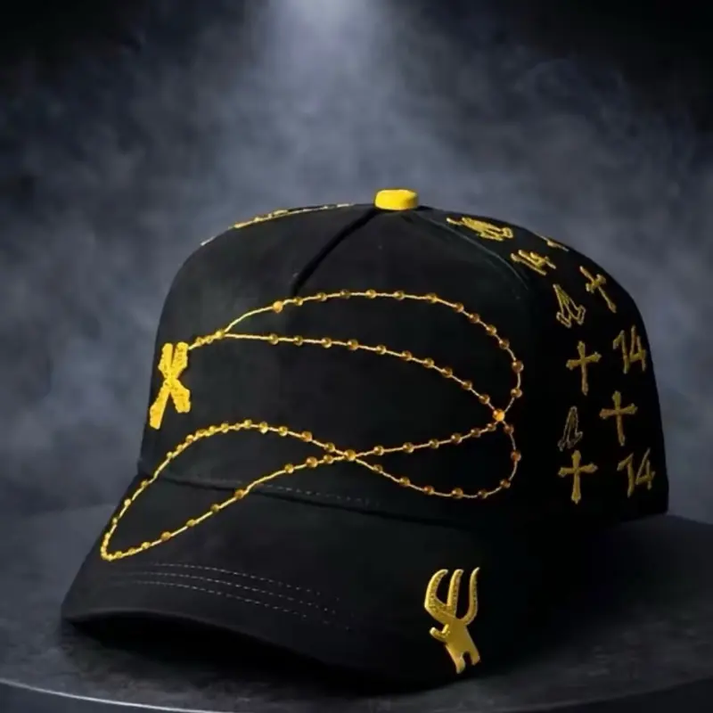 JC Caps "Éxodo 14:14" - Black cap with yellow Rosario -no-box