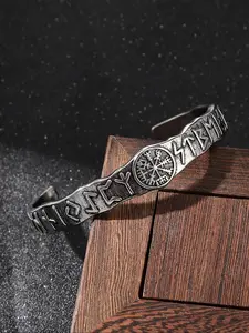 Vintage Odin Rune Open Cuff Bracelet, Elegant Minimalist Bangle, Fashionable Unisex Zinc Alloy Jewelry, Casual Norse Viking Style Gift for All Seasons