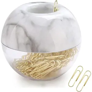 Magnetic Paper Clip Holder, Marble White holder with Gold PaperClips 100pcs 28mm(1.1") Cute Office Supplies for Desk Organizer