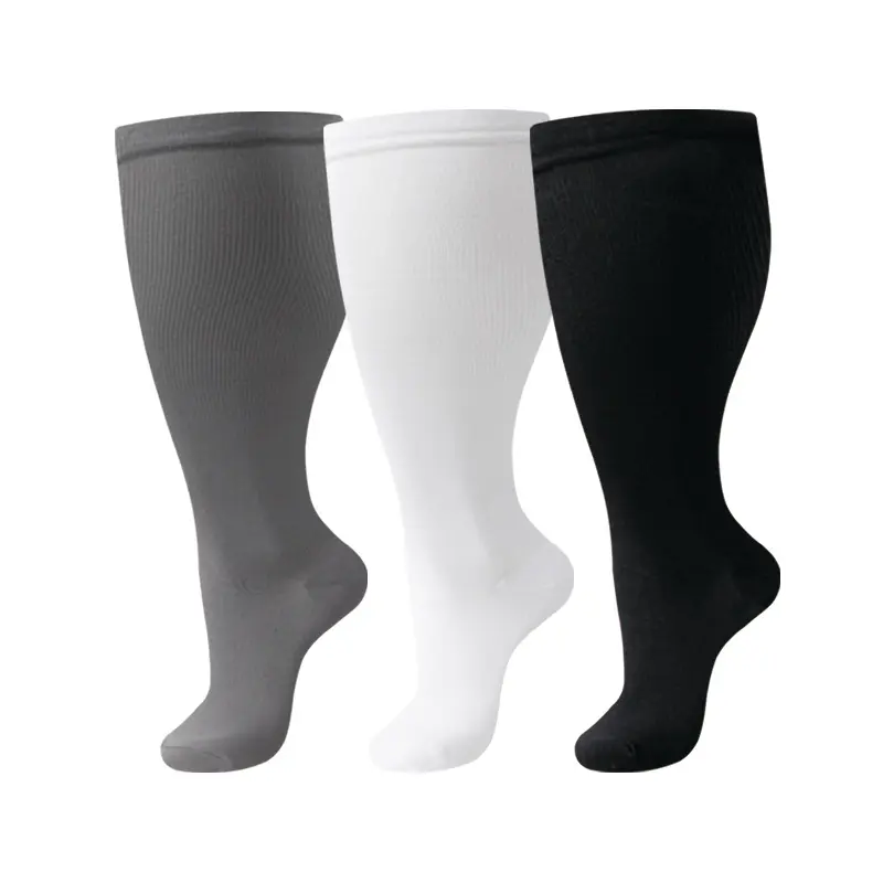 3 Pairs Women's Over-the-Calf Compression Socks, Striped High-Elasticity Athletic Sports Fit Socks for Yoga & Training, Yoga Sock