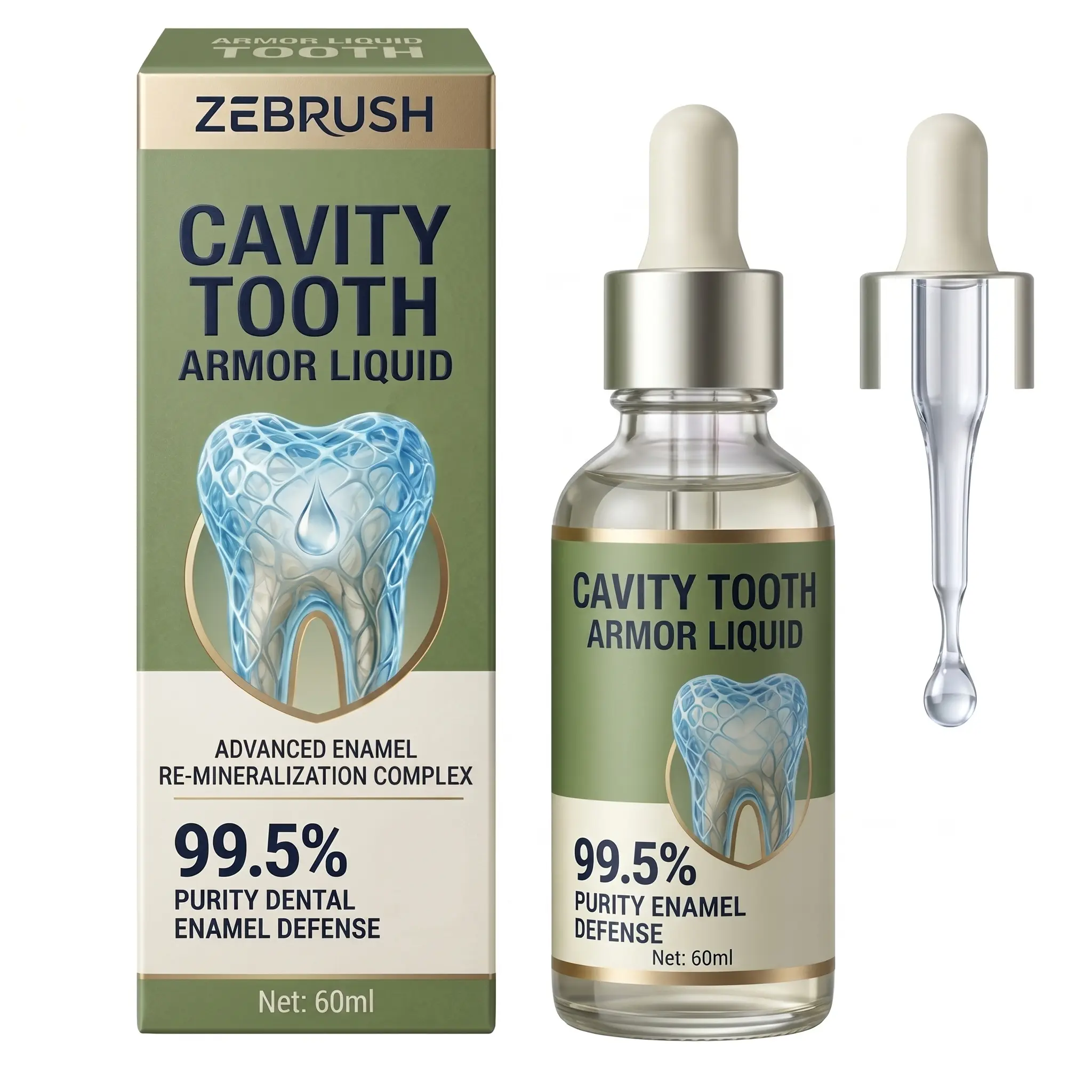 Oral Enamel Defense Liquid - 99.5% Purity Remineralization Complex, 60ml, Unscented Gentle Daily Dental Solution for Cavity Protection, Sensitive Teeth Evening Care, Restore Strong Healthy Teeth, Stronger Teeth, Smile Confidence