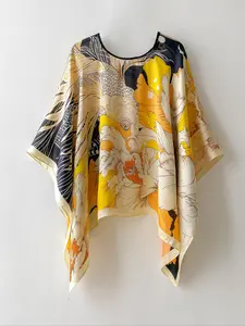 Women's Vibrant Floral Printed Hooded Scarf Shawl, Elegant Silk-Like Wrap for Daily Wear and Special Occasions, Fluffy Soft Scarf, Floral Pattern Shawl