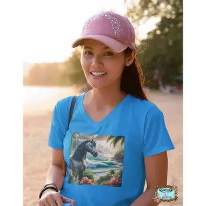 Tropical Grey Stallion Horse V Neck T Shirt