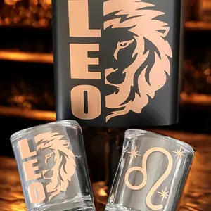 Leo Zodiac Sign Flask/ Shotglass Drinkware Giftset Birthday Shot Glasses