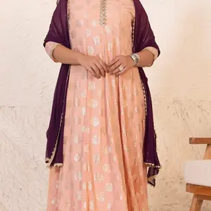 Plus Size Peach Soft Georgette Anarkali Kurta with Dupatta