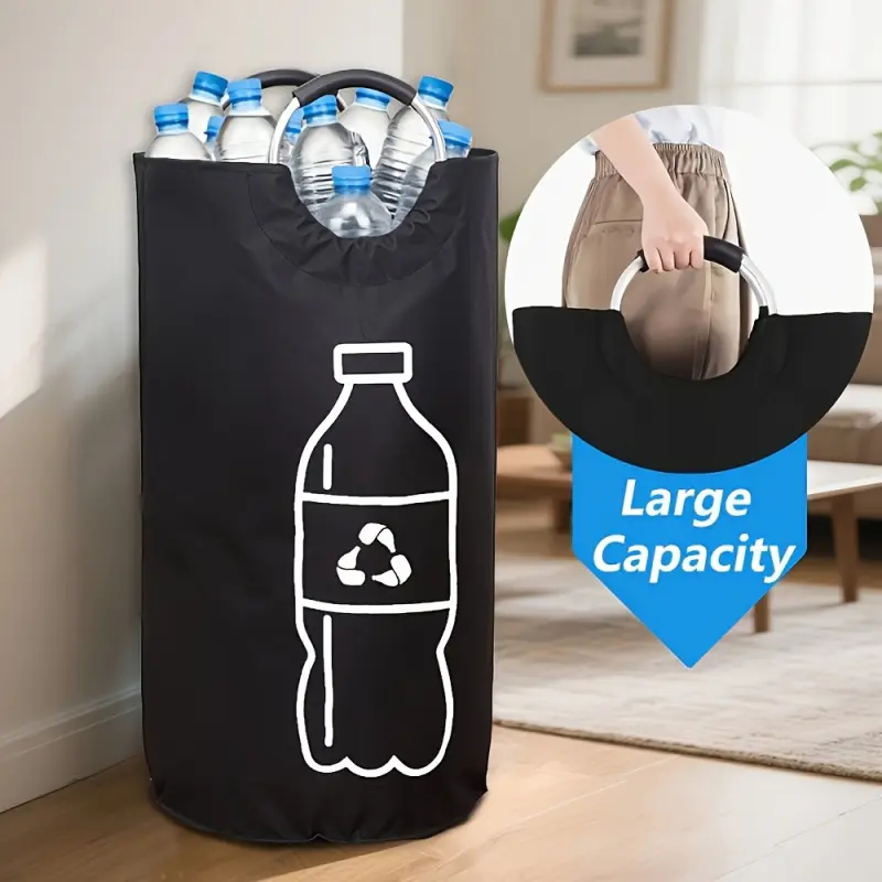 Heavy Duty Large Capacity Canvas Folding Recycling Bin with Lid Space Saving Collapsible Laundry Hamper Storage Basket for Home Kitchen Bathroom Office Clear Label System Durable Sturdy Structure Mult