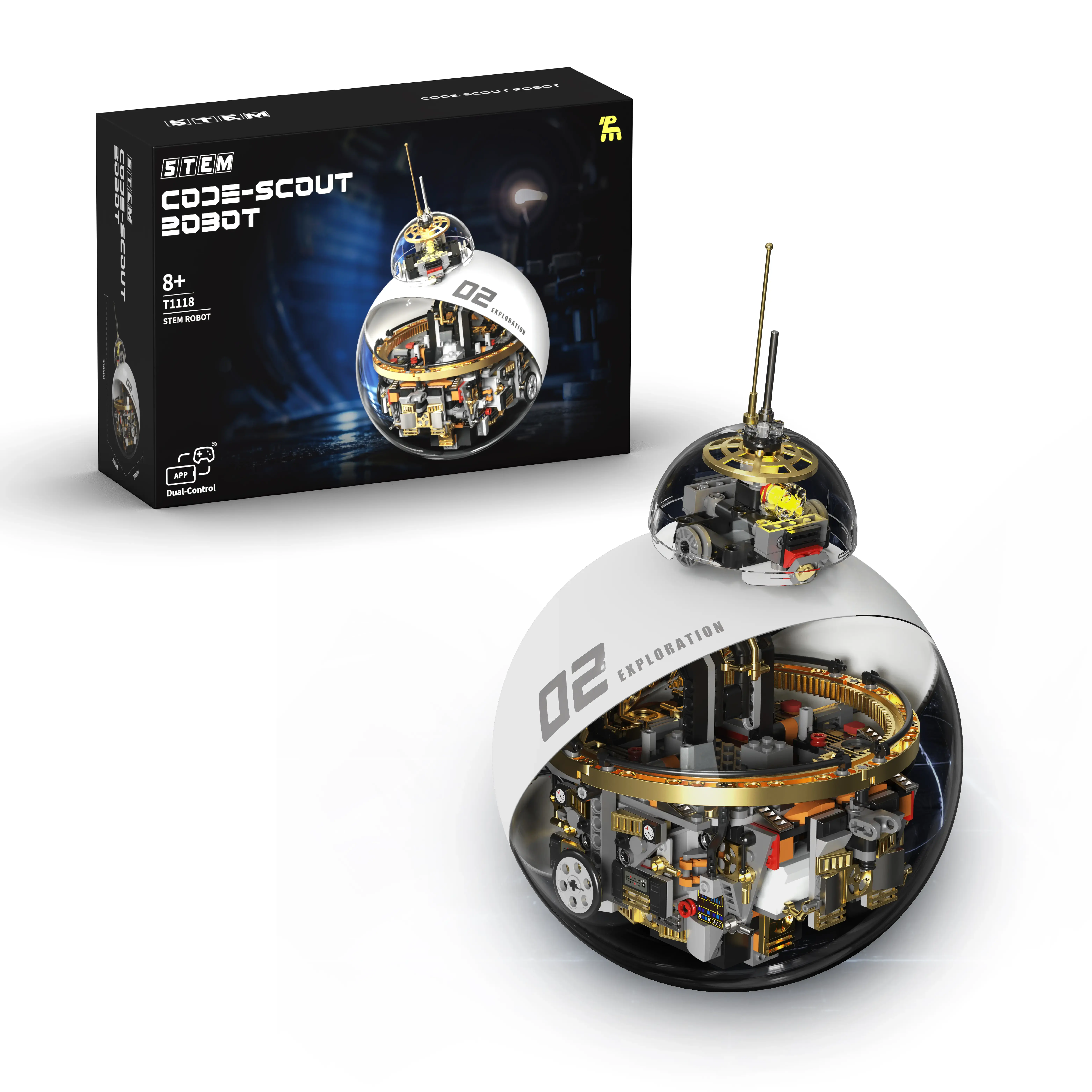 Aopuro_us Futuristic Sci-Fi Robot Building Kit, Programmable RC Rolling Sphere STEM Toy with Building Blocks, Assembly Kit for 8+ Boys, Teens & Adults Too for STEM Fun