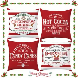 4pcs, Christmas Pillow Covers, Vintage Red Christmas Gingerbread Bread Series Pillowcase, Home Decor Pillowcase Suitable for Living Room Sofa Bedroom, Single-sided Printing Without Pillow Core