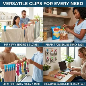 Multi functional and strong windproof clothes drying clip set, plastic colored clothes clip, home drying blanket, snack bag, sealed clip, essential storage supplies for dormitories