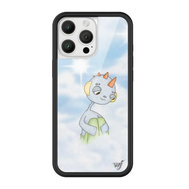 Drew Emergency Intercom Collaboration Limited Edition iPhone Case - Shockproof Raised Bumpers Protector, Black Polyurethane Bumper, Bright Blue Cloudy Shine Aesthetic Custom Durable Rubber Casing, Women's Owned Small Business Cellphone Devices Accessory