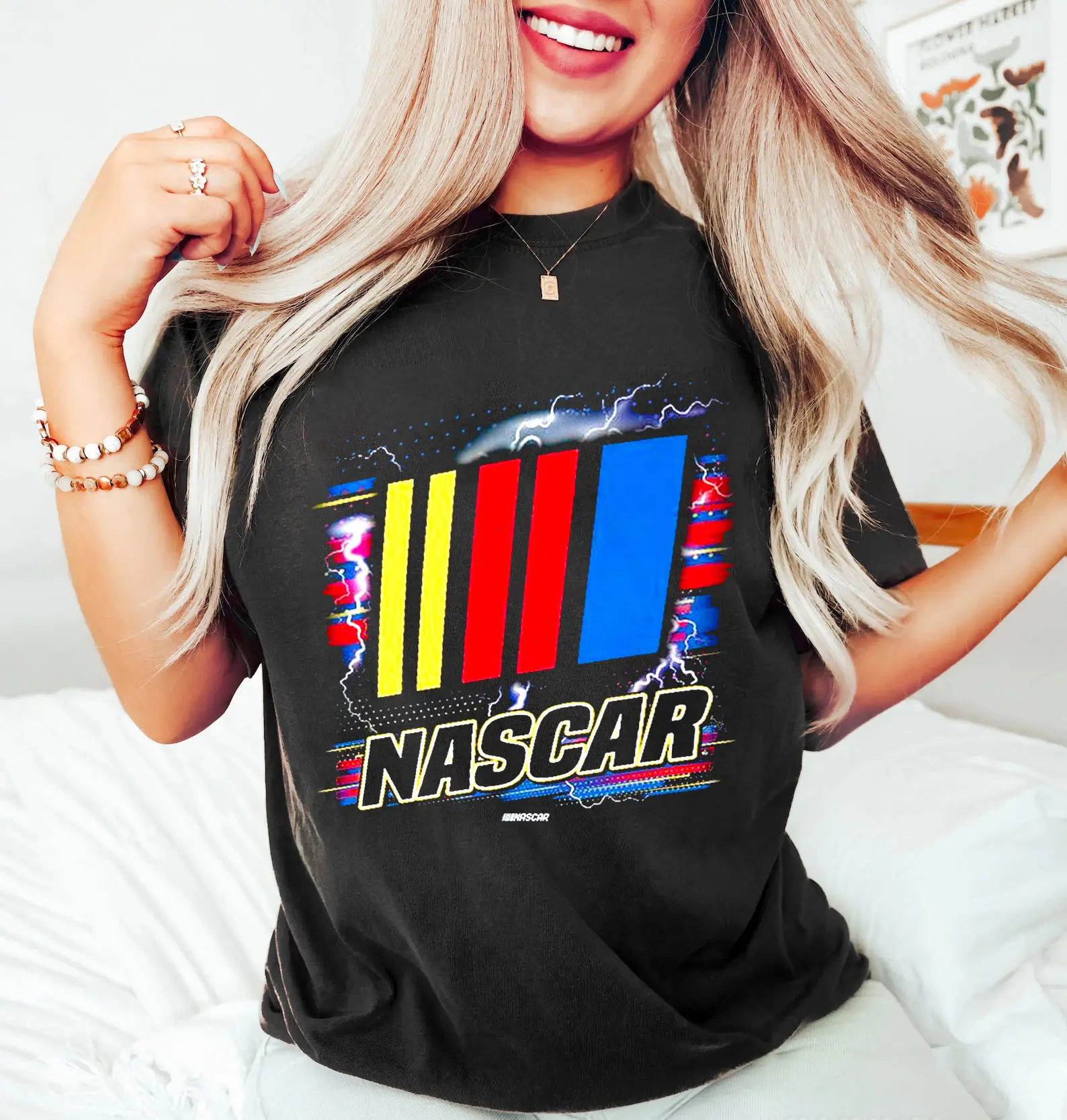 Men's NASCAR Checkered Flag Sports Navy Lightning T-Shirt, Vintage Racing Sport Style Unisex Shirt, Flag Sport Gift Fans, Race Tee