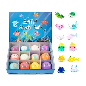 12 Pack Kids Bath Bombs with Surprise Summer Toys Inside, Summer Gift Basket Stuffers for Boys & Girls, Nourishing Bubble Bath with Hidden Toys