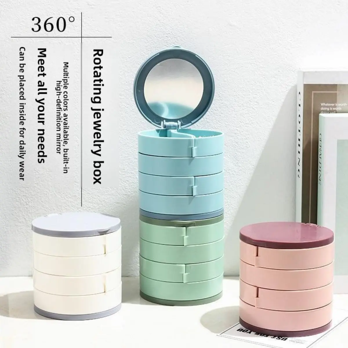 Pink Smooth Rotating Multi-Layer Tabletop Countertop Jewelry Box Organizer for Earrings, Studs, Ear Accessories - Space-Saving Dustproof Storage Case