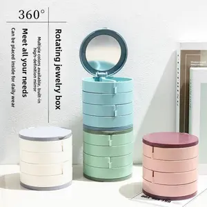 Rotating Multi Layer Jewelry Box Compartment Organizer For Earrings Studs Ear Accessories Storage Case Space Saving Dustproof Design Pink