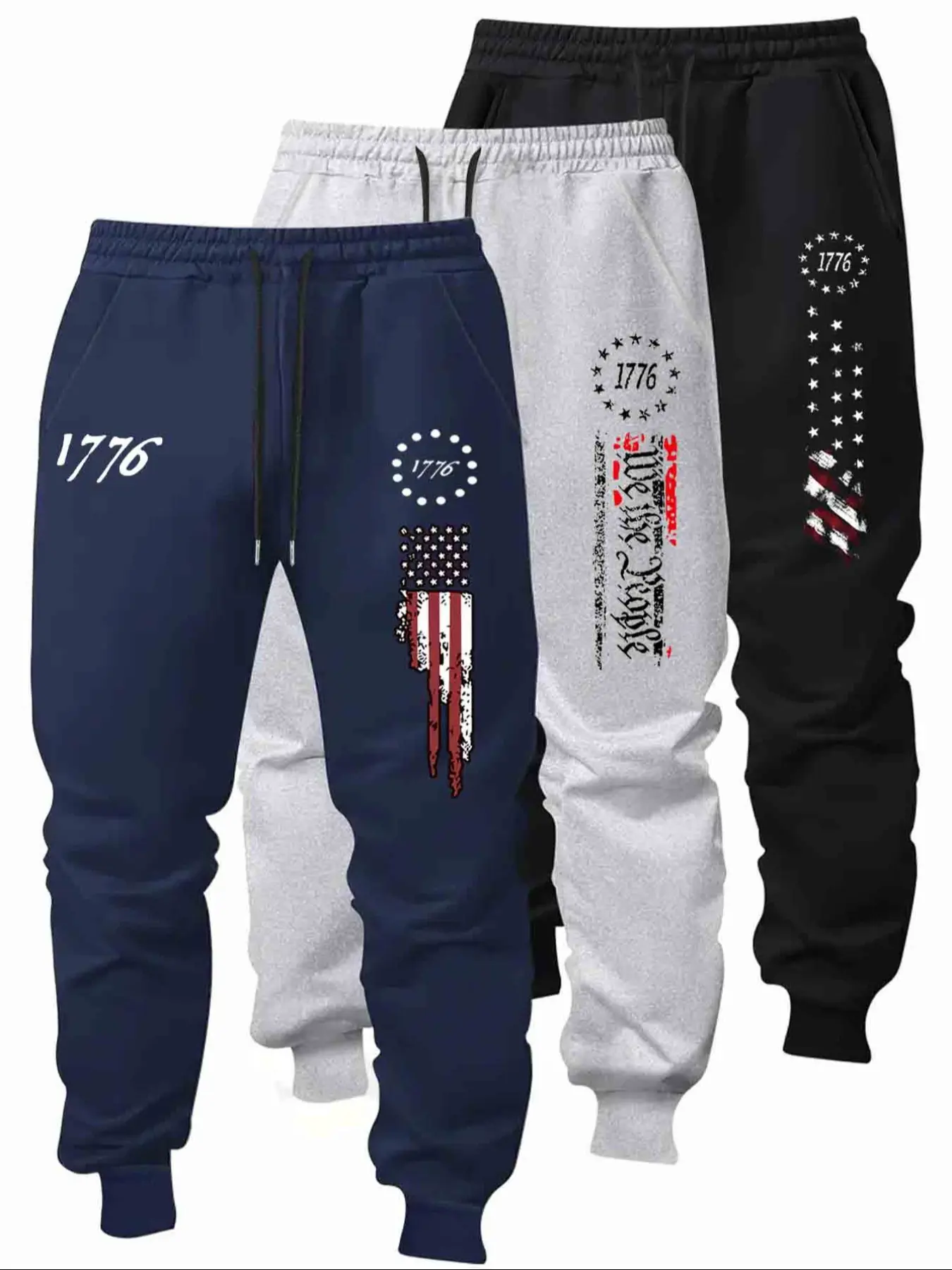 Men's Flag Print Long Athletic Pants, Elastic Waist, Regular Fit, Casual Comfortable Style, Spring & Fall Daily Wear, Fashion Men's Clothing, Casual Knitted Sports Pants, Sports Pants Sportswear, Athletic Trousers, Athleisure Pants, Casual Sporty Pants