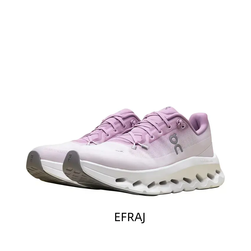 Dusty Rose Technical Running Shoe Featuring A Distinctive Hollow-Core Segmented Midsole With Exposed Cushioning Pods And A Quick-Lace System