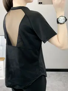 Women's Yoga Pilates Sportswear Running Training High Elasticity Skin-Friendly Mesh Fabric Summer Outdoor Short Sleeve Tee