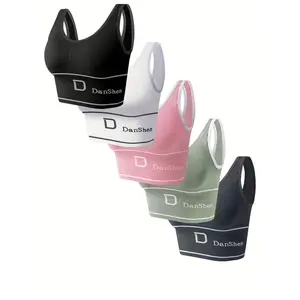 5pcs Set, Wire-Free Sports Bra, Push Up Full Coverage Yoga Running Top