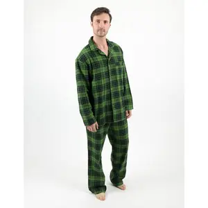 Mens Black & Green Plaid Flannel Pajamas