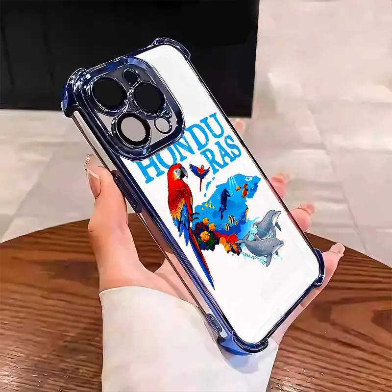 Honduran Creative Design Macaw pattern Suitable for Aesthetic Electroplated TPU Casing For iphone 17 16 15 14 13 12 11 X XS PRO PLUS MAX AIR Samsung S26 S25 S24 Four Corners Anti-Fall Transparent Casual Soft Silicone Phone Cases L1810