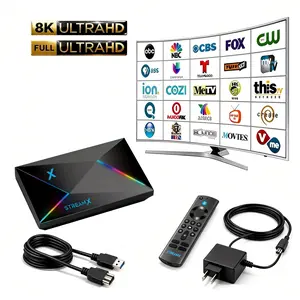 2026 StreamX BOX Android 14 Device Play Games H728CPU Mali G57 GPU 8K Dual-System TV Game Box Android 14 4GB RAM 32GB Storage 4K 8K Plug-and-Play Console with Dual Wireless Controllers for Seniors Children