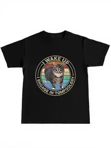 Humorous Cat Graphic Short Sleeve T-Shirt, Fun Casual Style, Fitted, Comfortable Cotton Fabric, Must-Have for Pet Lovers