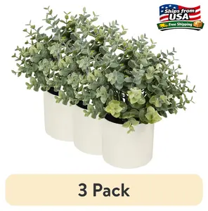 (3 pack) MS 8.5" Artificial Eucalyptus Plant in Cream Pot