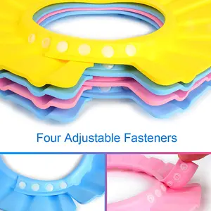 4pcs Soft Adjustable Baby Kids Children Shampoo Bathing Shower Cap Hat Wash Hair Shield Hat Pink Blue Yellow EVA Foam Prevent Water Leakage for Head Sizes 13.4~21.3 Inches with Four Adjustable Fasteners